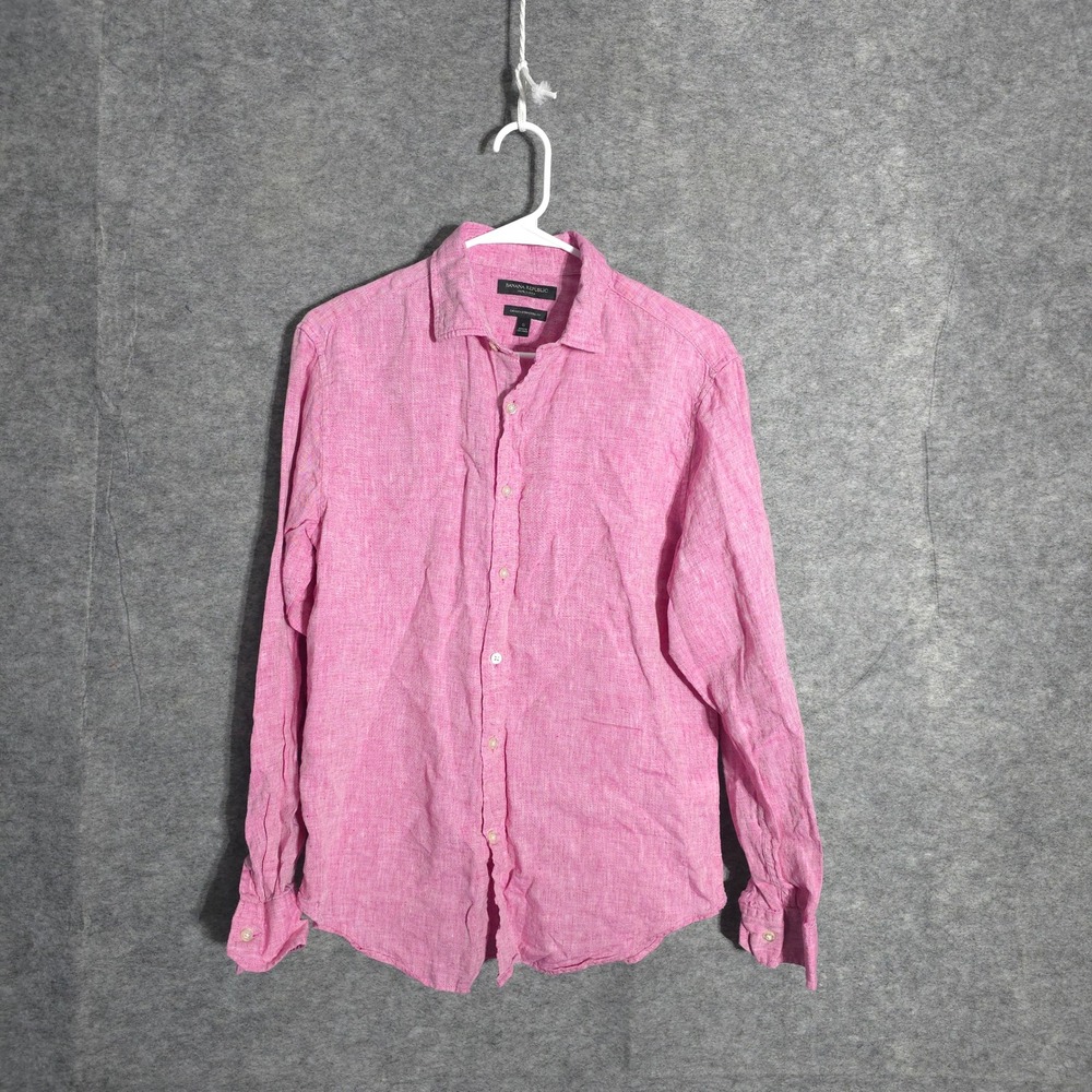Banana Republic Linen Shirt Mens Small Pink Camden Standard Fit Long Sleeve Slub